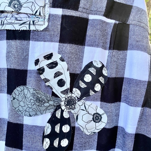 Flannel Buffalo Check Plaid Shacket Grunge Boho Frayed Floral Hippie Patch 2XL - Picture 7 of 11